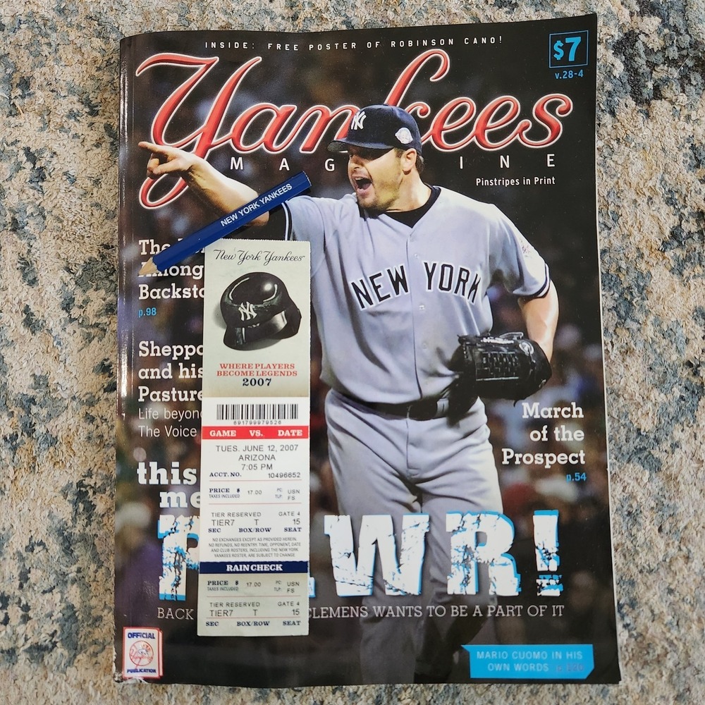 MLB Yankees Magazine June 12 2007 Game VS Arizona Roger Clemens This Means RAWR!
